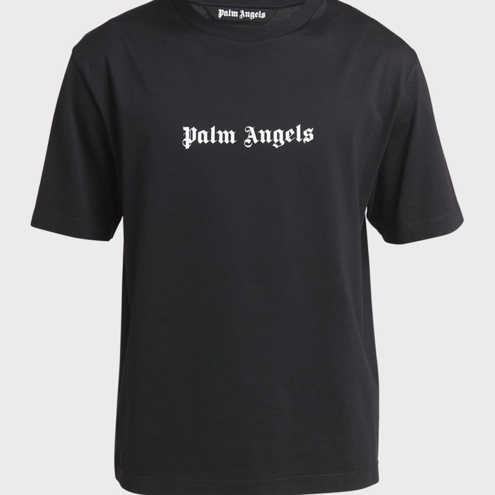 Palm Angels Black T-Shirt with White Gothic Logo